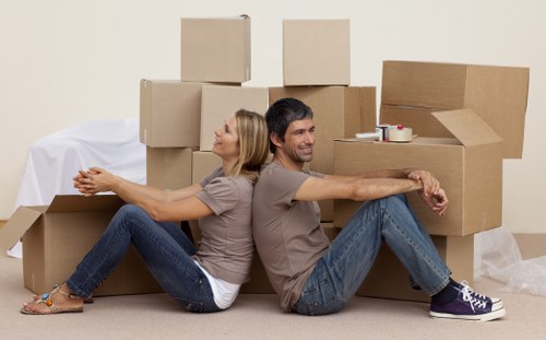 Packed household boxes ready for local removals in Edgware