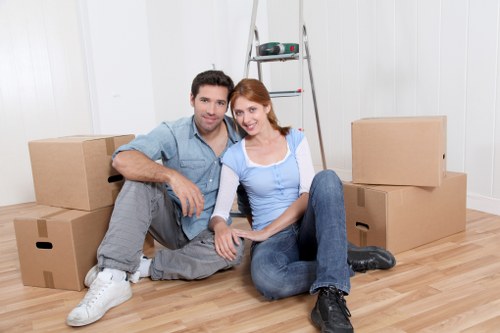 Prepared boxes and furniture ready for a move in Edgware